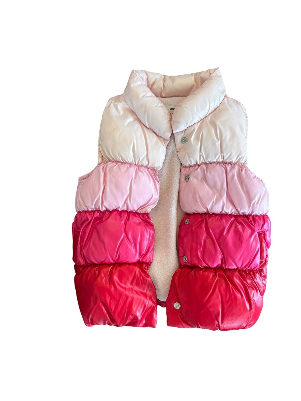 Old Navy Size 4T Fleece Lined Colorblock Puffy Vest in Pink and Red